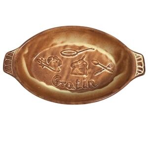 Kera Italia Gratin Dish Made In Italy Brown Glazed Ceramic Serving Platter FLAW‎